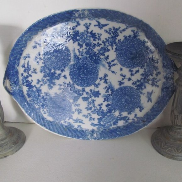 Blue Chrysantheum BlueTransferware Serving Platter Blue & White China dinnerware - Picture 4 of 5